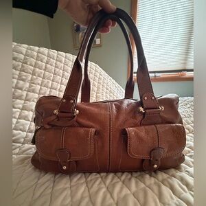 🤩True Vintage 90s Liz Claiborne brown cowhide leather satchel shoulder handbag😃